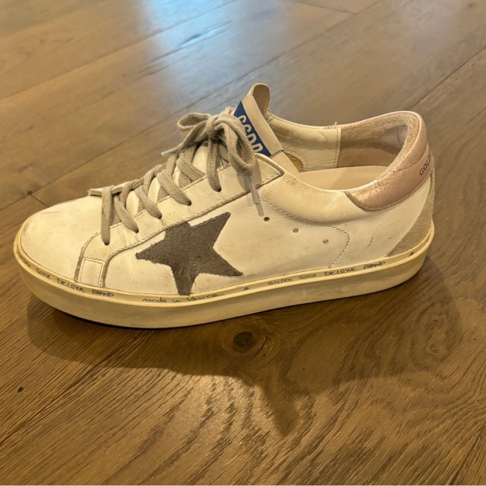 Hi-Star Golden Goose White, Gray, and Pink Sneakers